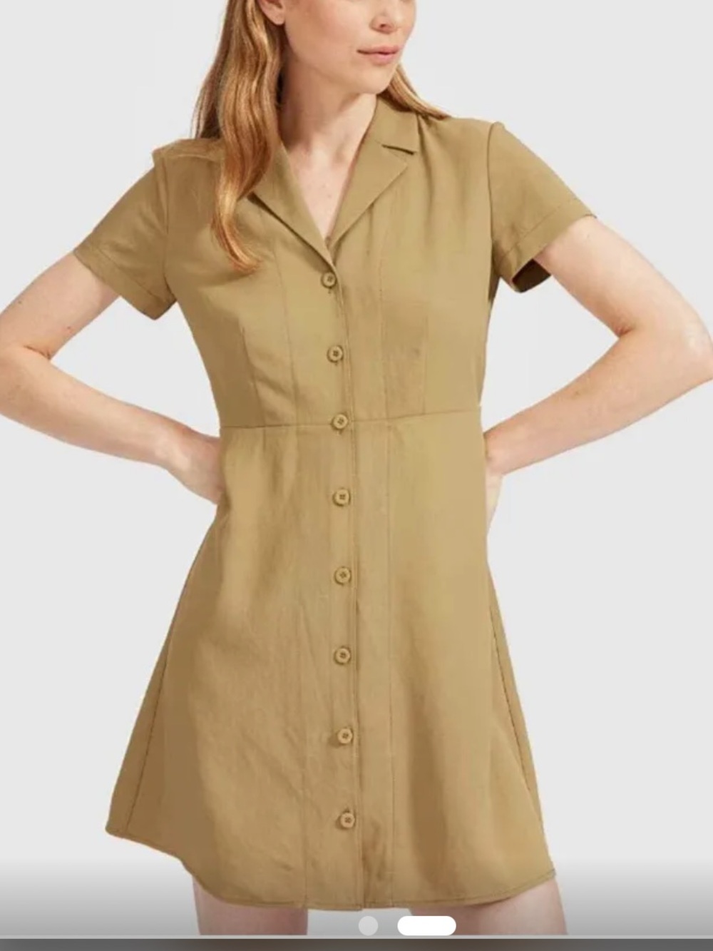 Everlane Japanese GoWeave Shirt Dress Short-Sleeve Button Olive Khaki 2 4 New